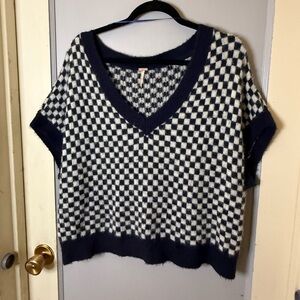 Free People Blue and Cream Textured Knit